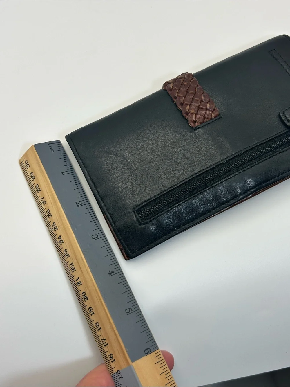 Brighton Two-tone Leather Braided Wallet Black Brown Silver Plated Heart Vintage